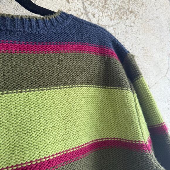 Vtg 90s Sweater Striped Colorblock Crewneck USA Made Preppy Grunge Womens L - Picture 5 of 8